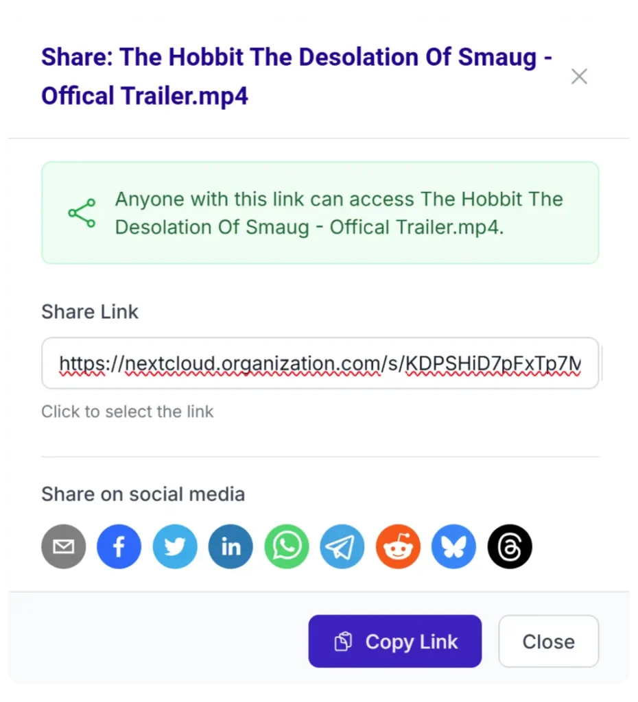 Synkivo generating public share links to specific files or folders, with optional password protection and expiration dates.