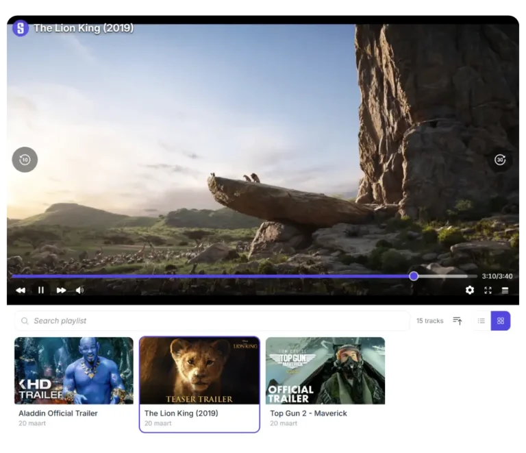 Synkivo video player module streaming cloud-hosted video with playlist in WordPress