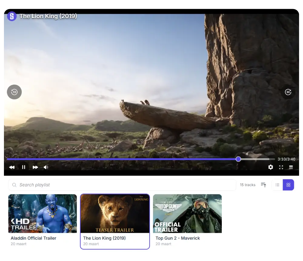 Synkivo video player module streaming cloud-hosted video with playlist in WordPress