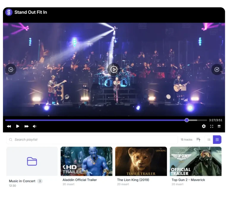 Synkivo video player module streaming cloud-hosted video with playlist