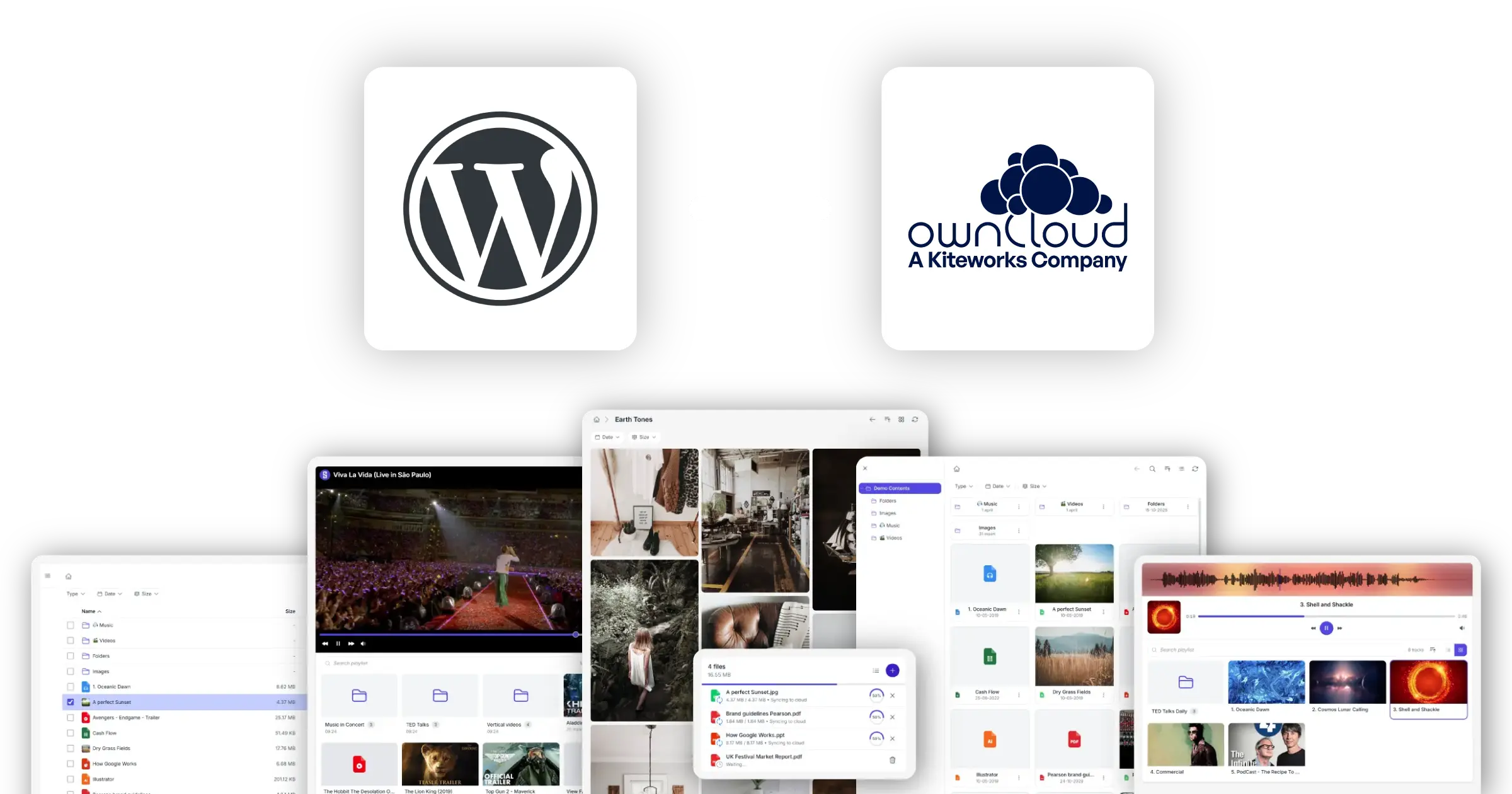 Synkivo WordPress ownCloud plugin showing a file browser connected to an ownCloud server