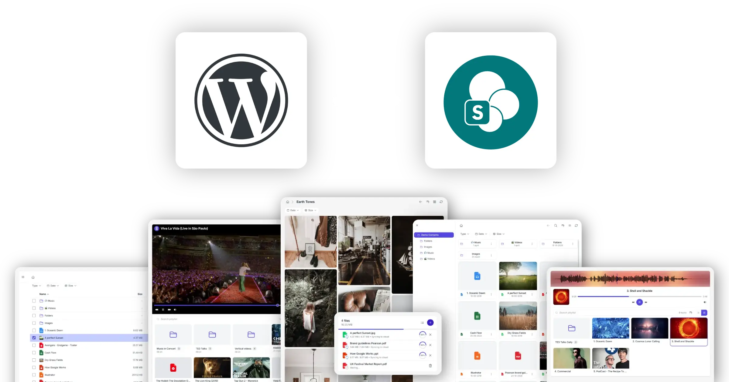SharePoint WordPress plugin showing Synkivo file browser inside WordPress admin