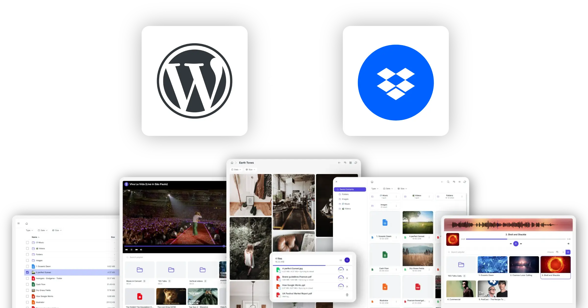 Dropbox WordPress plugin showing Synkivo file browser inside WordPress admin